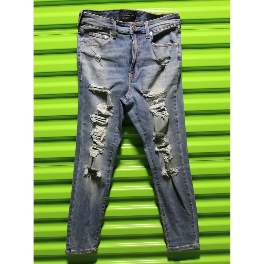Aeropostale Super High Rise Jegging Light Wash Distressed Blue Jeans 10 Short